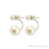 Double pearl earrings, silver with white pearls