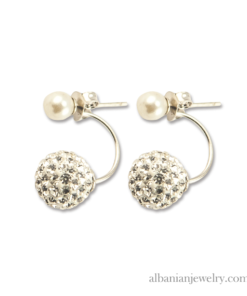 Boucles d'oreilles double perle, argent avec perle blanche et zircone