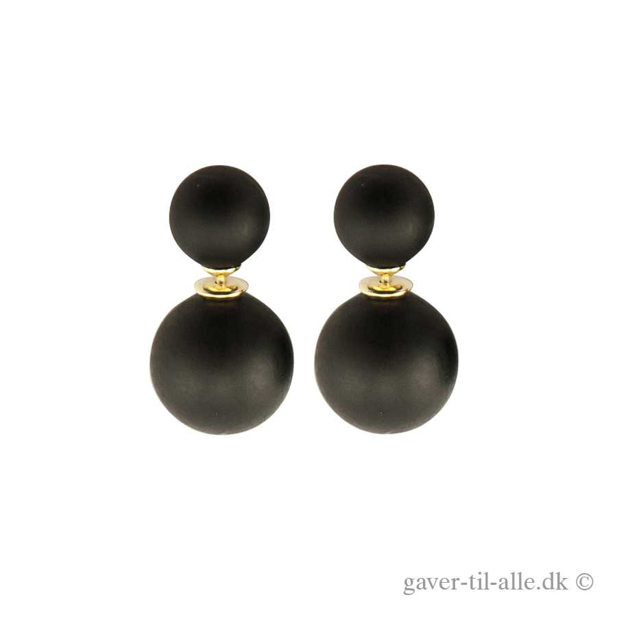 Dobbelt perle øreringer med 2 sorte matt perler