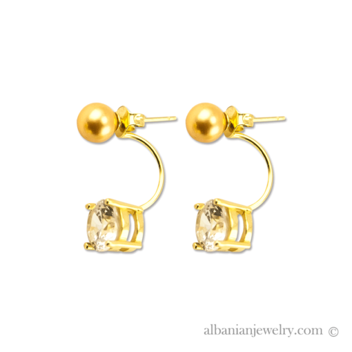 Double earrings with gold pearl and diamond