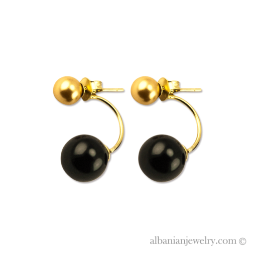 Double gold and black pearl earrings