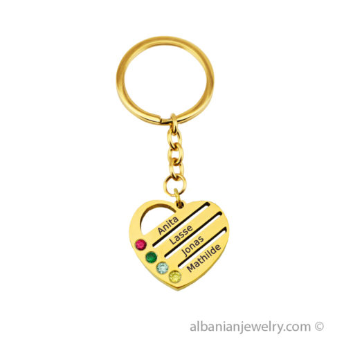 Gold plated Carved heart up to 5 names Keychain