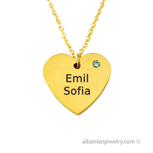 18 karat gold plated heart necklace with three names