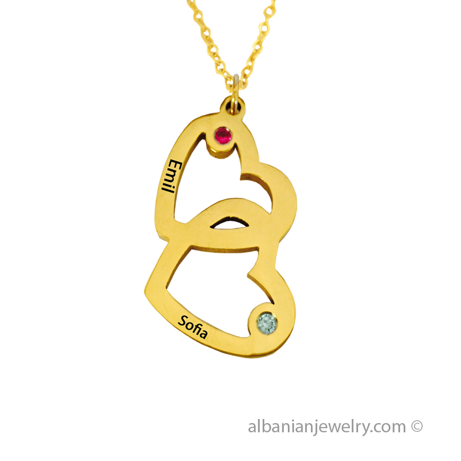 18 karat gold plated "double heart" necklace