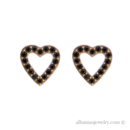 18 karat gold plated heart earrings with black zirconia