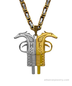Albanian eagle necklace - Pistol shaped half silver half gold